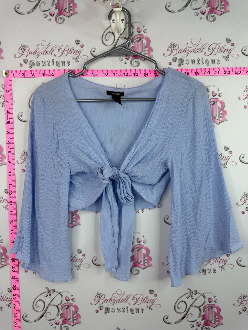 Forever 21 shirt Light Blue Tie-Front Bell Sleeve Crop Top